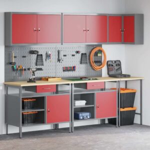 Tool Storage Table Set with Drawer 10 pcs Red 255 x 55 x 220 cm