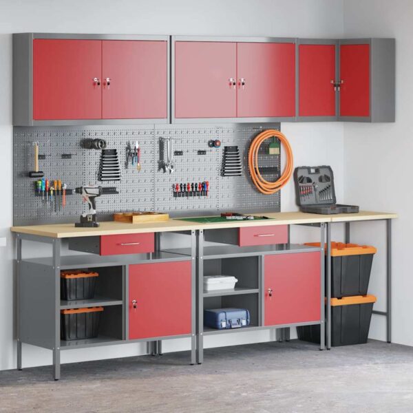 Tool Storage Table Set with Drawer 10 pcs Red 255 x 55 x 220 cm