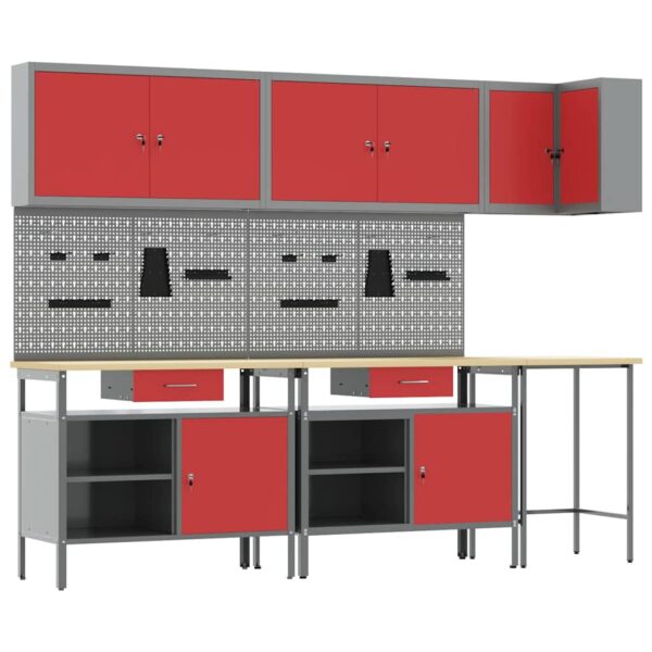 Tool Storage Table Set with Drawer 10 pcs Red 255 x 55 x 220 cm