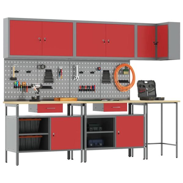 Tool Storage Table Set with Drawer 10 pcs Red 255 x 55 x 220 cm