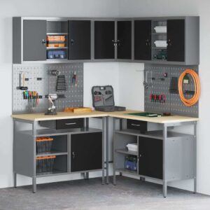 Tool Storage Table Set with Lock 10 pcs Black 255 x 55 x 220 cm