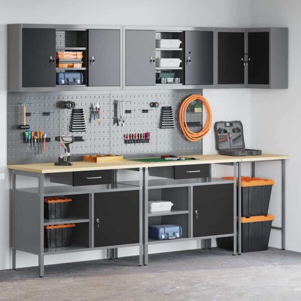 Tool Storage Table Set with Lock 10 pcs Black 255 x 55 x 220 cm