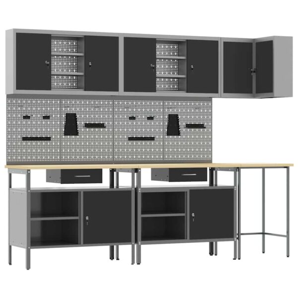 Tool Storage Table Set with Lock 10 pcs Black 255 x 55 x 220 cm
