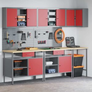 Tool Storage Table Set with Drawer 10 pcs Red 255 x 55 x 220 cm