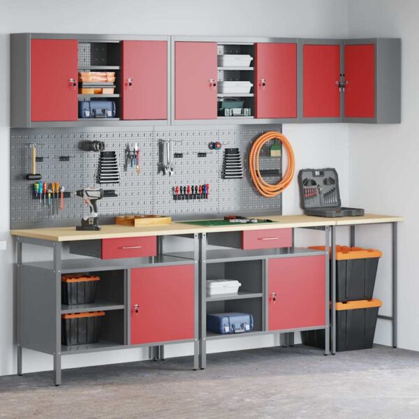 Tool Storage Table Set with Drawer 10 pcs Red 255 x 55 x 220 cm