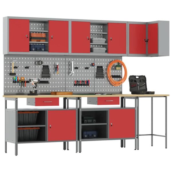 Tool Storage Table Set with Drawer 10 pcs Red 255 x 55 x 220 cm