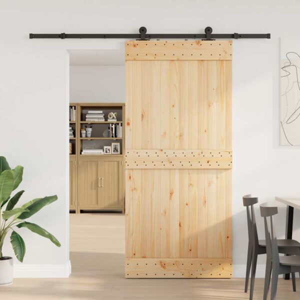Sliding Door with Hardware Set 95x210 cm Solid Wood Pine