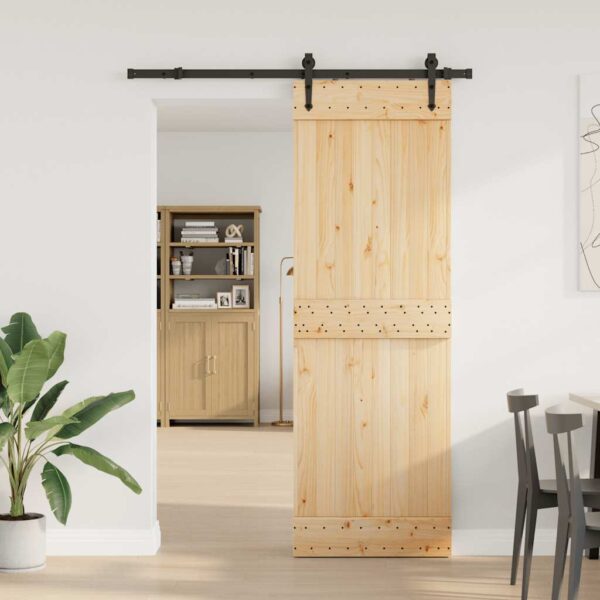 Sliding Door with Hardware Set 80x210 cm Solid Wood Pine