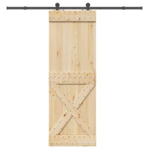 Sliding Door with Hardware Set 80x210 cm Solid Wood Pine
