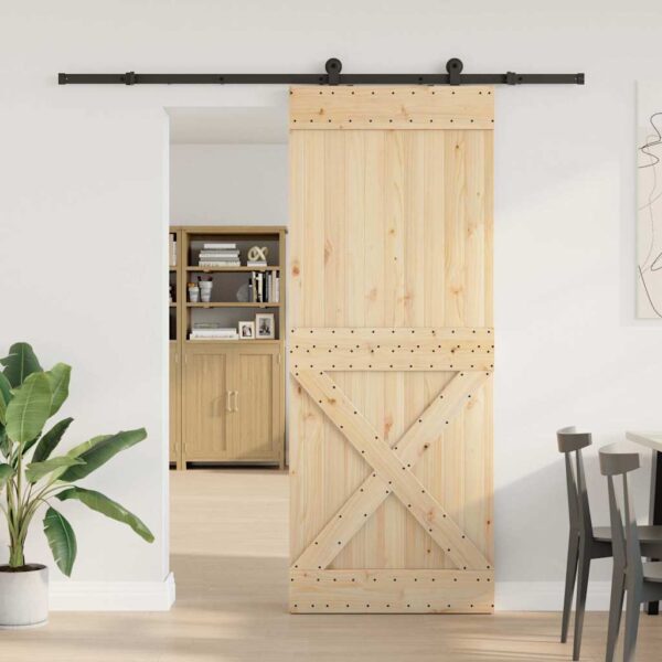 Sliding Door with Hardware Set 90x210 cm Solid Wood Pine