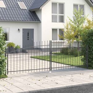 Garden Gate with Lock Grey 150 x 400 cm Steel