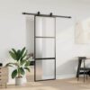 Sliding Door with Hardware Set Black 76x205 cm Tempered Glass