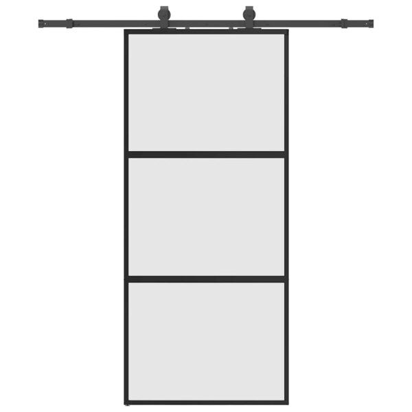 Sliding Door with Hardware Set Black 90x205 cm Tempered Glass