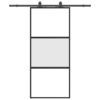 Sliding Door with Hardware Set Black 90x205 cm Tempered Glass