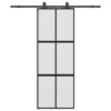 Sliding Door with Hardware Set Black 76x205 cm Tempered Glass
