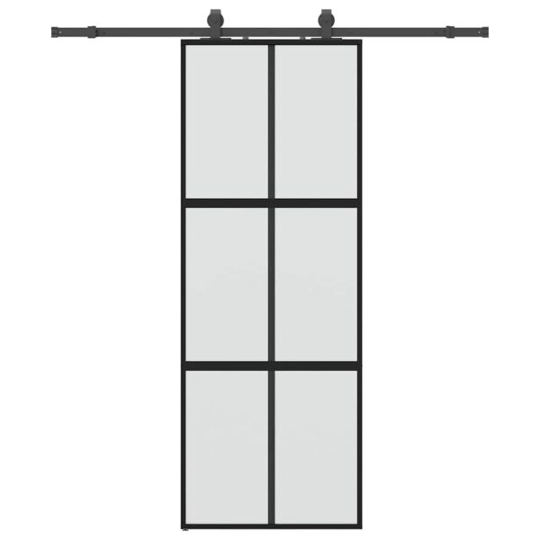 Sliding Door with Hardware Set Black 76x205 cm Tempered Glass