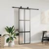 Sliding Door with Hardware Set Black 76x205 cm Tempered Glass