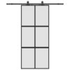 Sliding Door with Hardware Set Black 90x205 cm Tempered Glass