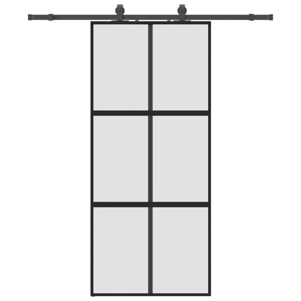 Sliding Door with Hardware Set Black 90x205 cm Tempered Glass