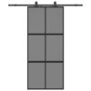 Sliding Door with Hardware Set Black 90x205 cm Tempered Glass