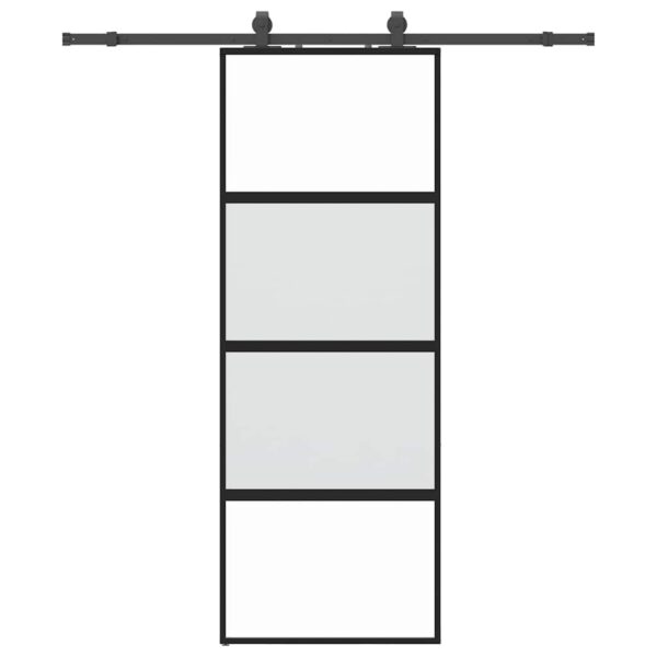 Sliding Door with Hardware Set Black 76x205 cm Tempered Glass