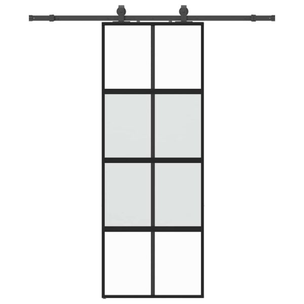 Sliding Door with Hardware Set Black 76x205 cm Tempered Glass