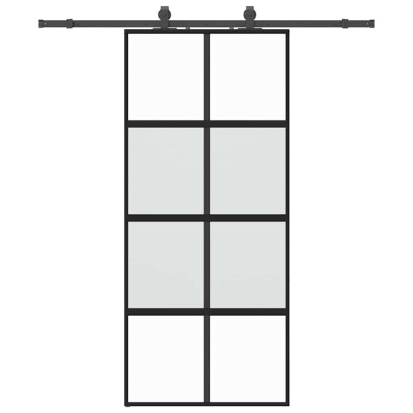 Sliding Door with Hardware Set Black 90x205 cm Tempered Glass