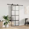Sliding Door with Hardware Set Black 90x205 cm Tempered Glass