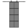 Sliding Door with Hardware Set Black 76x205 cm Tempered Glass