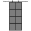 Sliding Door with Hardware Set Black 90x205 cm Tempered Glass