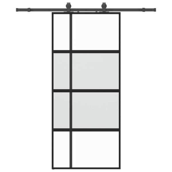Sliding Door with Hardware Set Black 90x205 cm Tempered Glass