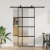 Sliding Door with Hardware Set Black 90x205 cm Tempered Glass