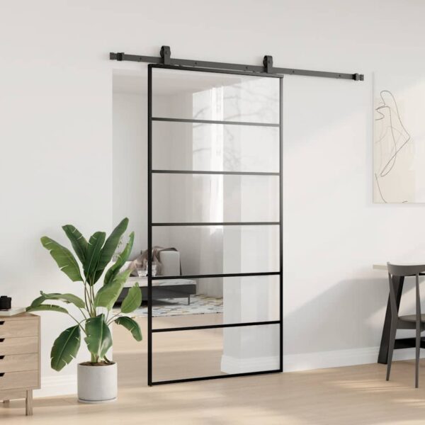 Sliding Door with Hardware Set Black 102x205 cm ESG Glass