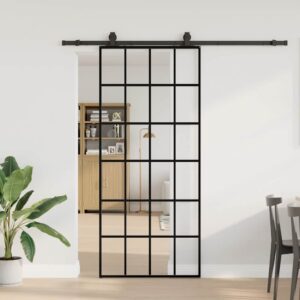 Sliding Door with Hardware Set Black 90x205 cm ESG Glass