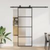 Sliding Door with Hardware Set Black 76x205 cm ESG Glass