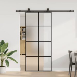 Sliding Door with Hardware Set Black 90x205 cm ESG Glass
