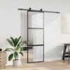 Sliding Door with Hardware Set Black 76x205 cm Tempered Glass
