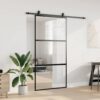 Sliding Door with Hardware Set Black 102.5x205 cm Tempered Glass
