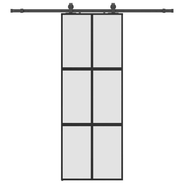Sliding Door with Hardware Set Black 76x205 cm Tempered Glass