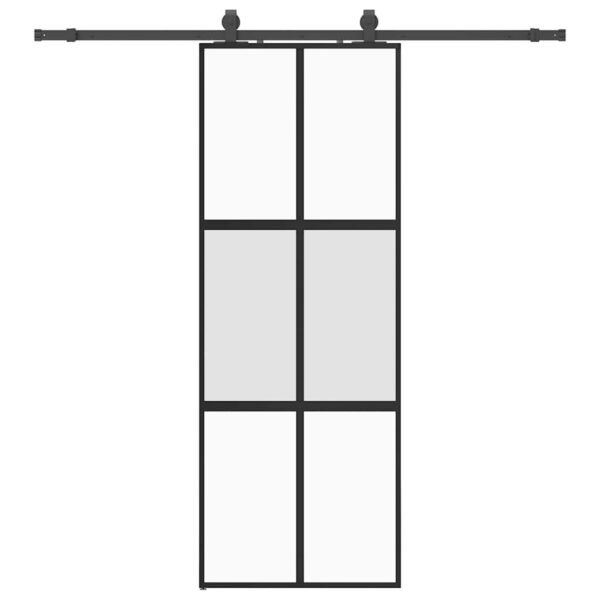 Sliding Door with Hardware Set Black 76x205 cm Tempered Glass