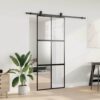Sliding Door with Hardware Set Black 90x205 cm Tempered Glass