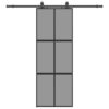 Sliding Door with Hardware Set Black 76x205 cm Tempered Glass