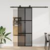 Sliding Door with Hardware Set Black 76x205 cm Tempered Glass