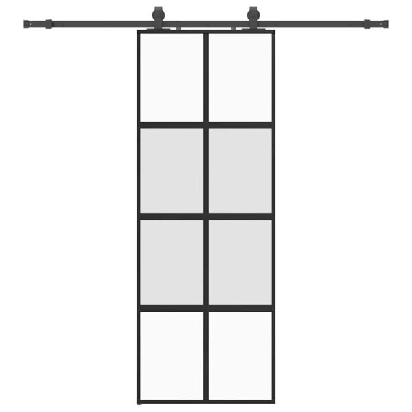 Sliding Door with Hardware Set Black 76x205 cm Tempered Glass