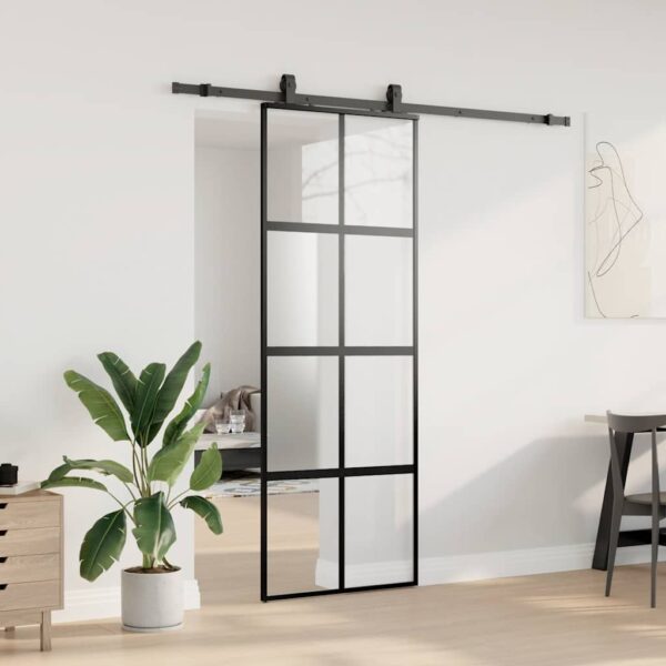 Sliding Door with Hardware Set Black 76x205 cm Tempered Glass