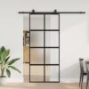 Sliding Door with Hardware Set Black 90x205 cm Tempered Glass
