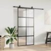 Sliding Door with Hardware Set Black 102.5x205 cm Tempered Glass