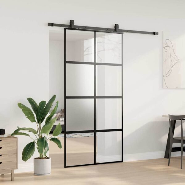Sliding Door with Hardware Set Black 102.5x205 cm Tempered Glass