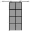 Sliding Door with Hardware Set Black 90x205 cm Tempered Glass