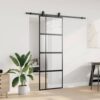 Sliding Door with Hardware Set Black 76x205 cm Tempered Glass